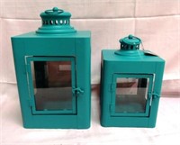 2 TURQUOISE COLORED CANDLE LANTERNS