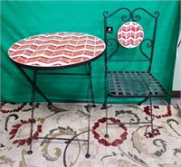 RED AND WHITE MOSAIC TABLE AND CHAIR