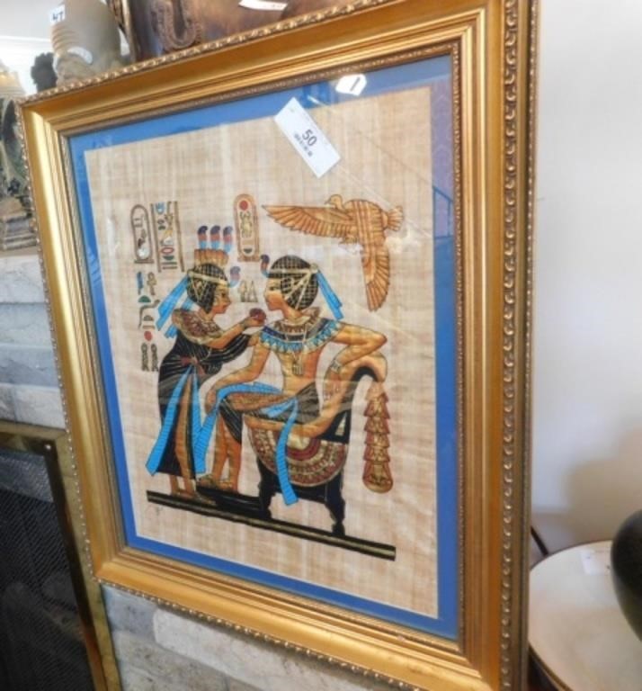 4 Pcs of Egyptian Artwork on Papyrus - 1 framed