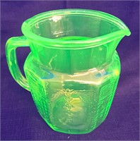 VINTAGE GREEN VASELINE GLASS PITCHER 6" TALL