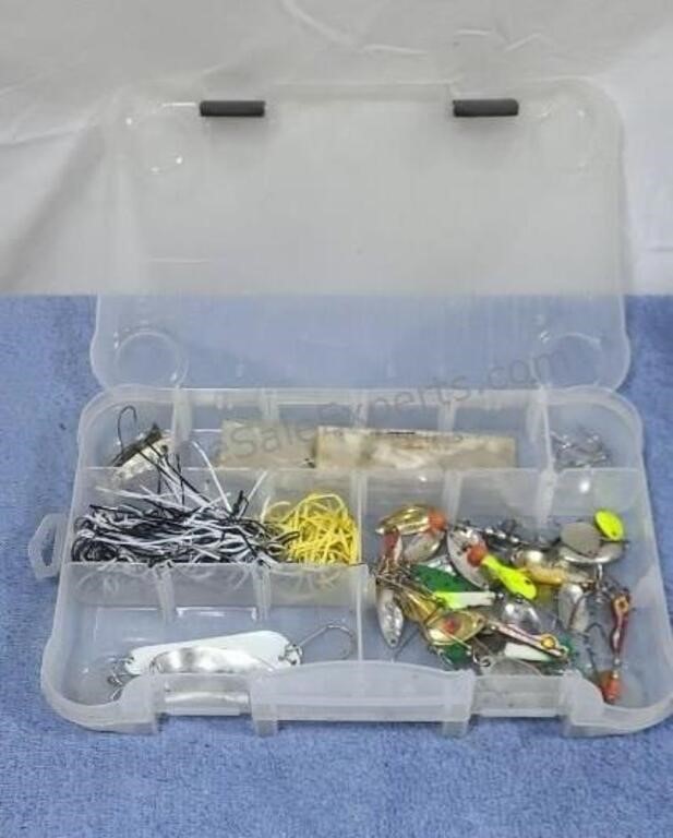 Plastic case with fishing lures.