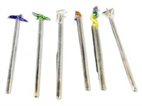 Six vintage glass cocktail stirers