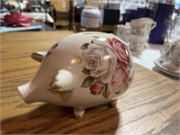 white porcelain Rose Pig piggy bank