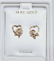 14K Yellow & Rose Gold Heart Flower Earrings