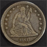 1861 SEATED LIBERTY QUARTER XF/AU