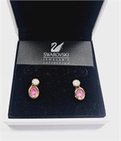 Swarovski Pink Crystal Earrings with Box