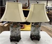 Pair of Floral Porcelain Vase Lamps