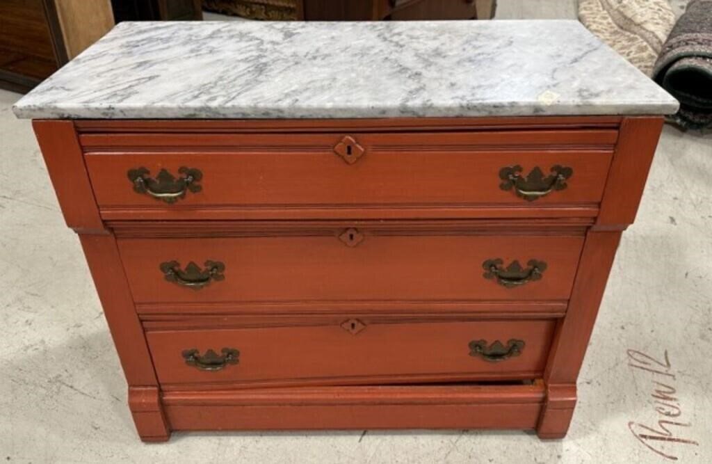 Antique Painted Victorian Style Marble Top Dresser