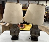 Pair of Mid Century Asian Brass Vase Lamps