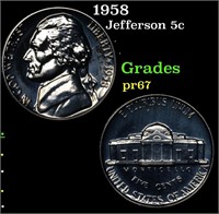 Proof 1958 Jefferson Nickel 5c Grades GEM++ Proof
