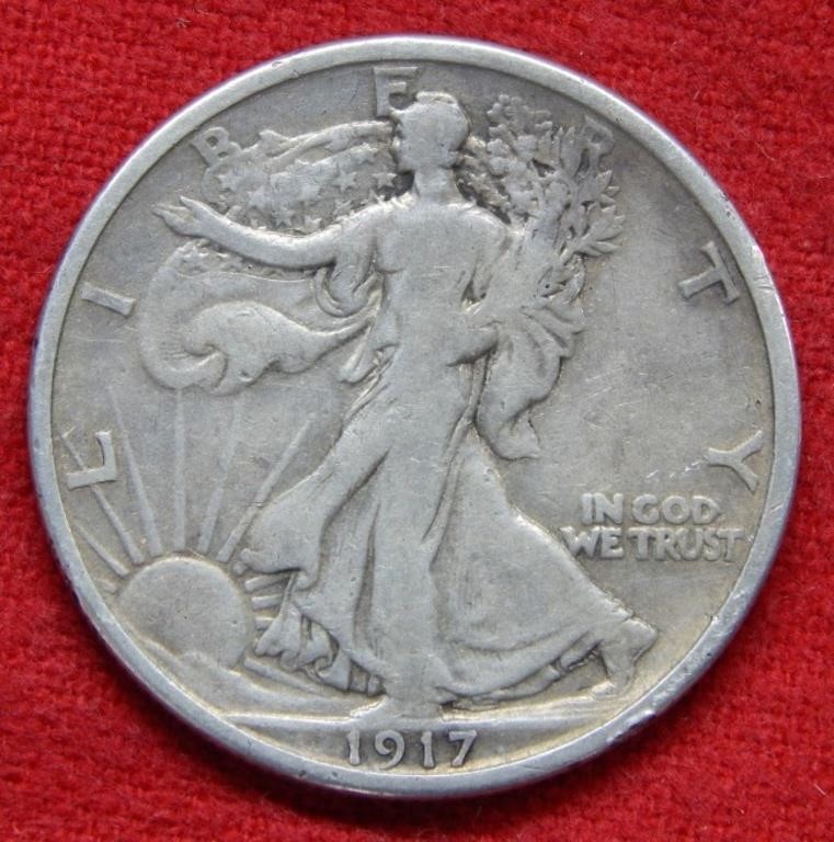 1917 D REV Walking Liberty Silver Half Dollar