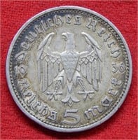 1936 German Silver 5 Mark