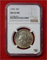 1950 Franklin Silver Half Dollar NGC MS63 FBL
