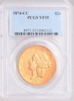 1874-CC Liberty $20 Gold Coin PCGS VF35