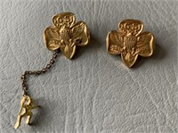 Vintage Lot of 2 Gold Tone Girl Scouts Pin and