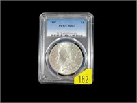 1887 Morgan dollar, PCGS slab certified MS-63