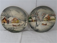 Pair of Winter Sleigh Ride Decorative Plated Made