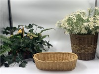 2 floral arrangements and one basket
