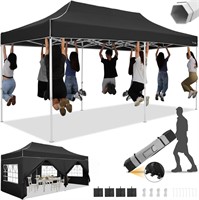 10x20 Pop Up Canopy Tent  6 Sidewalls  Black