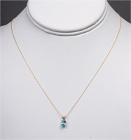 14K Yellow Gold 0.85ct, Blue Zircon Pend. Necklace