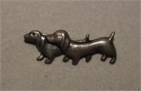 Vtg Sterling Dachshunds Brooch  Marked Mexico