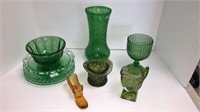 Various green glass pieces