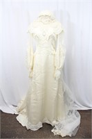 1970s Victorian Style Bridal Gown & Cathedral Veil