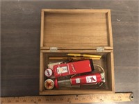 WOODEN BOX AND MINI GAS PUMPS