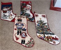 (4) Vintage Needlepoint Christmas Stockings