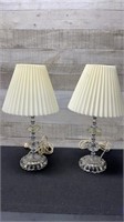 Vintage Pair Of Leviton Glass Table Lamps 15.5" Ta