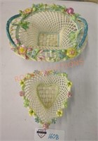 Antique Belleek china woven baskets
