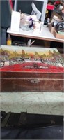 Wooden decorative trinket box and contents