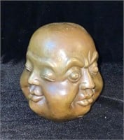 Signed 4-Faced Bronze Buddha Head