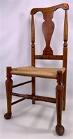 Maple urn back side chair, string rush seat,
