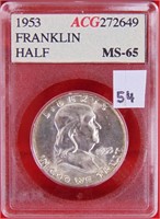 1953 Franklin Half Dollar, Accu-Grade MS-65