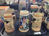 6 Assorted steins.