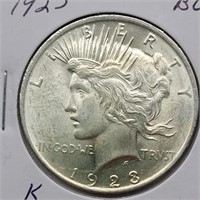 1923 PEACE SILVER DOLLAR BU