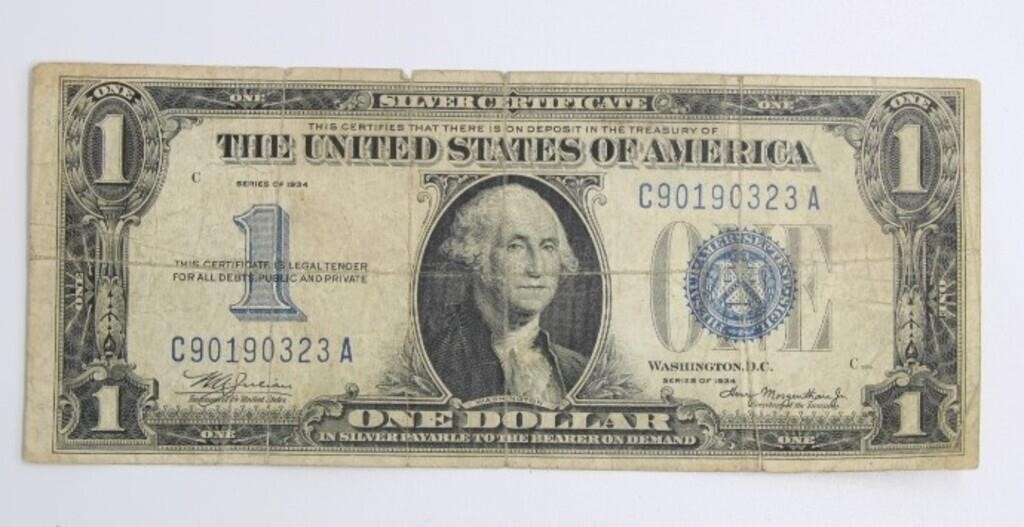 SERIES 1934 $1 SILVER CERTIFICATE FUNNY BACK