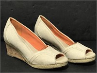 Peep toe cork wedge eggshell color shoes - size 6