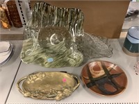 Pottery, Glass and metal decorative dishes.