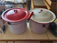 (2) Enamel Pots w/Lids