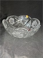 VINTAGE ETCHED GLASS LEADED CRYSTAL BOWL -