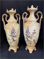 14 “ PAIR OF ANTIQUE ROYAL WETRINA VASES - 1 HAS