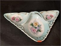 VINTAGE DECORATED DIVIDED TRIANGLE DISH - 9 X 5 “