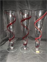 3 CONTEMPORARY 10 “ SPIRAL ART GLASS PILSNERS