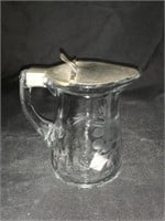 4.5 “ VINTAGE ETCHED PRESSED GLASS SYRUP PITCHER
