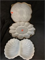 3 PCS ASSORTED VINTAGE MILK-GLASS PLATES & BOWL