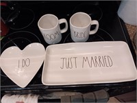 Rae Dunn 4 pc set tray heart mugs wedding