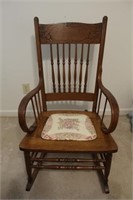 Oak spindle & press back rocking chair