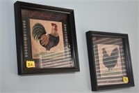 COLLECTION OF ROOSTERS, PAIR PRINTS, CLOCK,
